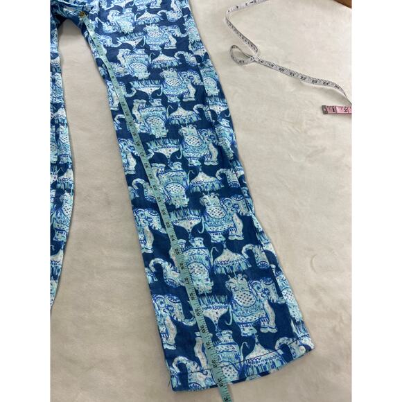 Lilly Pulitzer Florita Linen Pants Indigo Blue Elephant Resort Wear Preppy Flowy - Picture 8 of 8